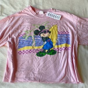 Baby pink crop oversized Mickey Mouse California tee urban outfitters
